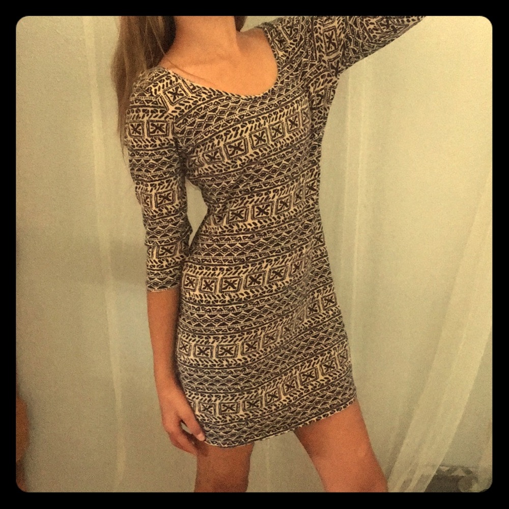 Light brown dress with black print